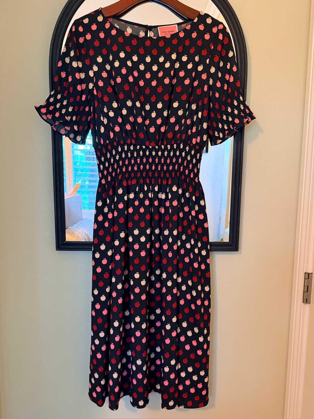 kate spade Black Dress with Red and Cream Apple Print